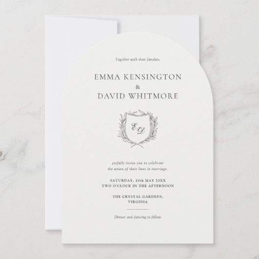 Laurel Krans Crest Minimalistische Boog Stijl Trou Kaart (Voorkant)