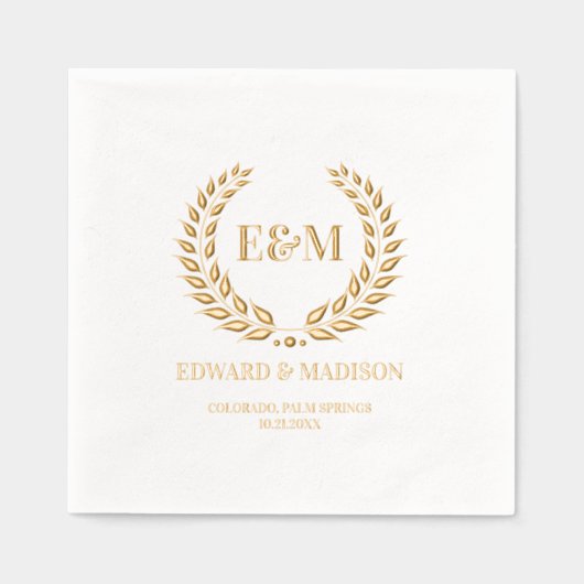 Laurel Krans Custom bruiloft Initialen Folie Servetten (Voorkant)