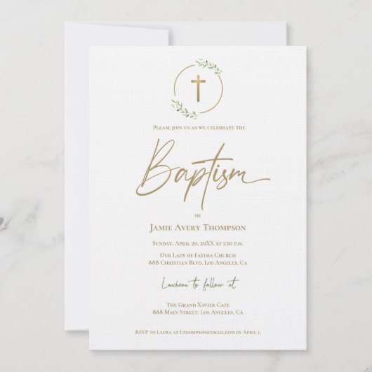 Laurel krans groen verguld gouden kruis doop kaart (Voorkant)
