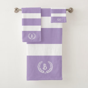 Laurel Krans Lavendel & Witte Strepen Patroon Bad Handdoek