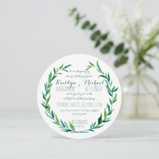 Laurel Krans Olijfblad Branch Modern Ronde Kaart (Staand voorkant)