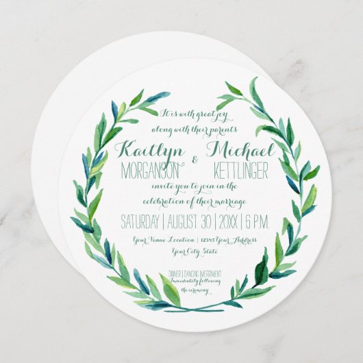 Laurel Krans Olijfblad Branch Modern Ronde Kaart (Voorkant / Achterkant)