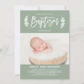 Laurel krans Sage Groene foto doop Kaart (Voorkant)