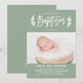 Laurel krans Sage Groene foto doop Kaart (Voorkant / Achterkant)