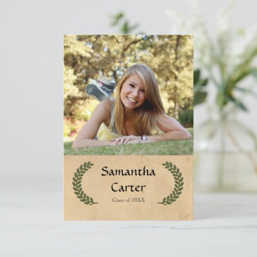 Laurel Leaf - 3x5 Afstuderen aankondiging (Staand voorkant)