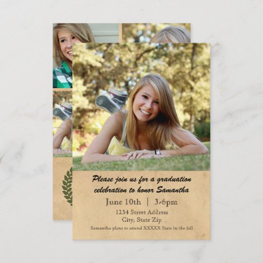 Laurel Leaf - 3x5 Afstuderen Aankondiging (Voorkant / Achterkant)