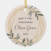 Laurel Leaf Baby's eerste kerstfoto Keramisch Ornament (Voorkant)