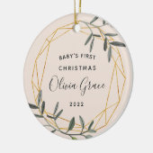 Laurel Leaf Baby's eerste kerstfoto Keramisch Ornament (Links)