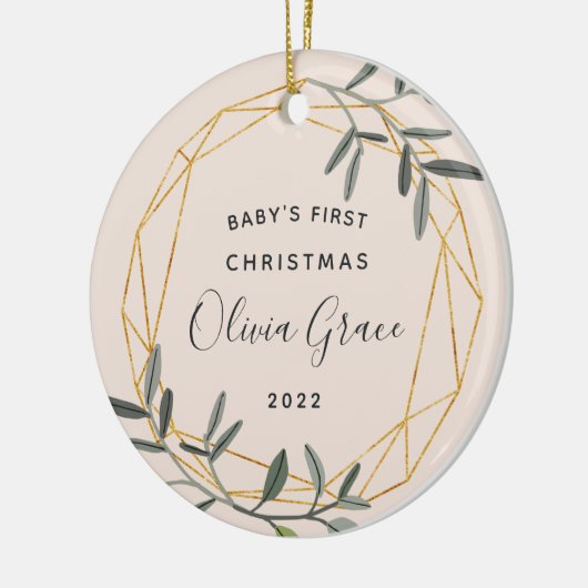 Laurel Leaf Baby's eerste kerstfoto Keramisch Ornament (Links)