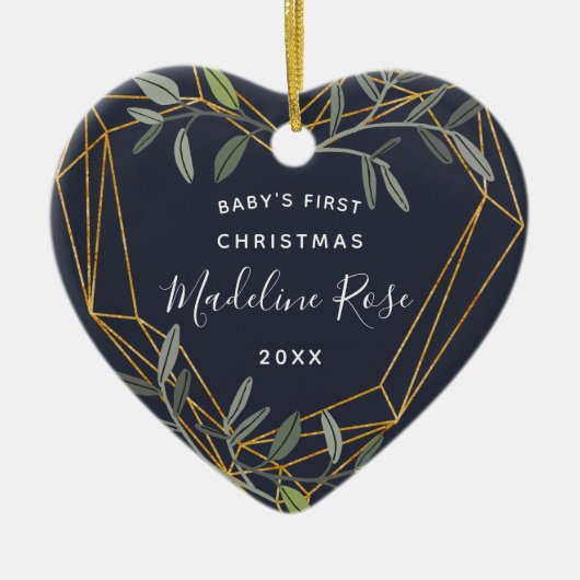 Laurel Leaf Baby's eerste kerstfoto Keramisch Ornament (Voorkant)