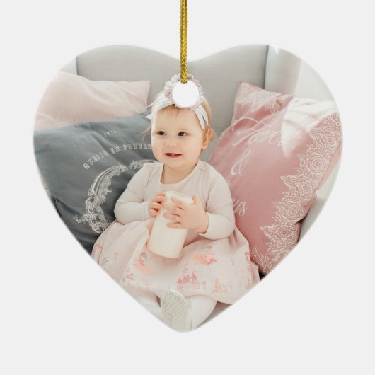 Laurel Leaf Baby's eerste kerstfoto Keramisch Ornament (Achterkant)