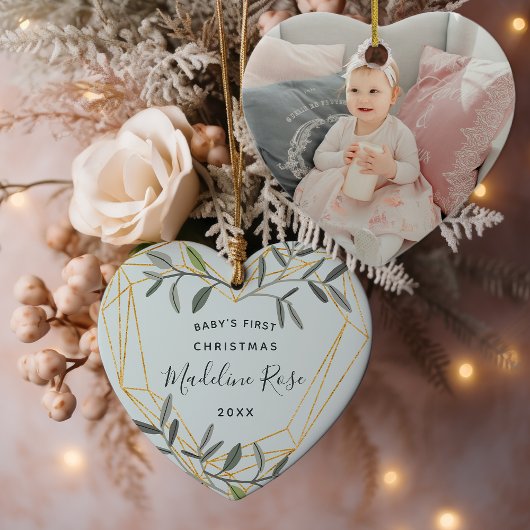 Laurel Leaf Baby's eerste kerstfoto Keramisch Ornament