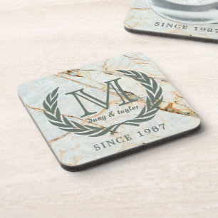 Laurel Leaf Classic Monogram Prachtige marmer Onderzetter