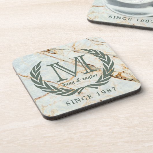 Laurel Leaf Classic Monogram Prachtige marmer Onderzetter (Linkerzijde)