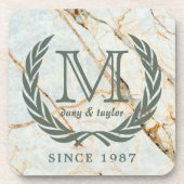 Laurel Leaf Classic Monogram Prachtige marmer Onderzetter (Voorkant)