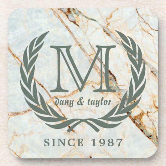 Laurel Leaf Classic Monogram Prachtige marmer Onderzetter (Voorkant)