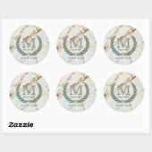 Laurel Leaf Classic Monogram Prachtige marmer Ronde Sticker (Vel)