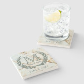 Laurel Leaf Classic Monogram Prachtige marmer Stenen Onderzetter (Zijkant)