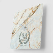 Laurel Leaf Classic Monogram Prachtige marmer Vierkante Klok (Hoek)