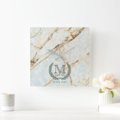 Laurel Leaf Classic Monogram Prachtige marmer Vierkante Klok (Huis)