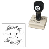 Laurel Leaf Couples Monogram bewaart de datum Rubberstempel (Gestempeld)