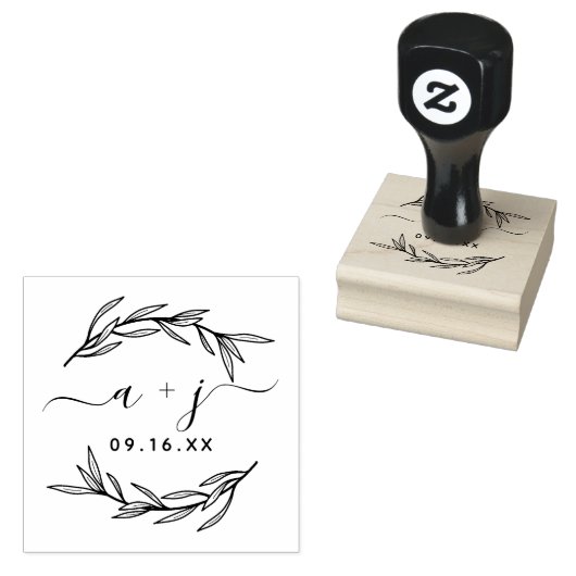 Laurel Leaf Couples Monogram bewaart de datum Rubberstempel (Gestempeld)
