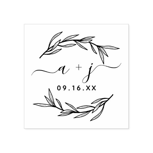 Laurel Leaf Couples Monogram bewaart de datum Rubberstempel (Afrduk)