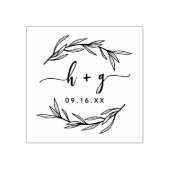 Laurel Leaf Couples Monogram bewaart de datum Rubberstempel (Afrduk)