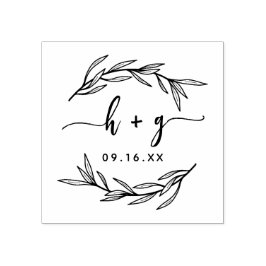 Laurel Leaf Couples Monogram bewaart de datum Rubberstempel