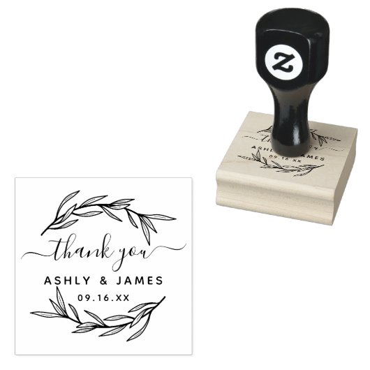 Laurel Leaf Dank je bruiloft Rubberstempel (Gestempeld)