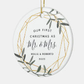 Laurel Leaf Eerste Gehuwd Kerstfeest Keramisch Ornament (Links)