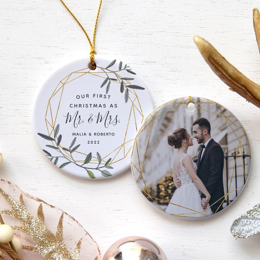 Laurel Leaf Eerste Gehuwd Kerstfeest Keramisch Ornament