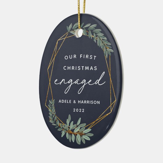 Laurel Leaf First Engaged kerstfoto Keramisch Ornament (Links)