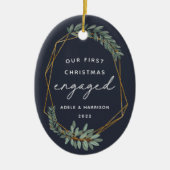 Laurel Leaf First Engaged kerstfoto Keramisch Ornament (Voorkant)