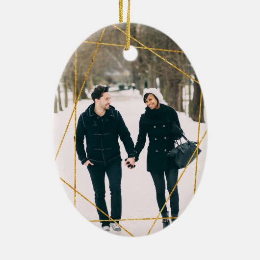 Laurel Leaf First Engaged kerstfoto Keramisch Ornament (Achterkant)