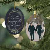 Laurel Leaf First Engaged kerstfoto Keramisch Ornament