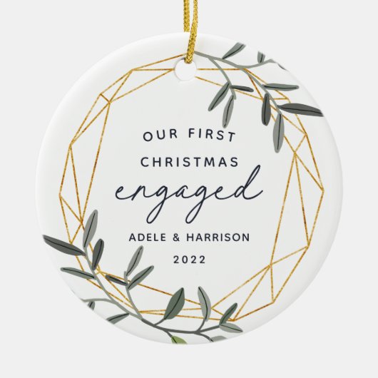 Laurel Leaf First Engaged Kerstmis Keramisch Ornament (Voorkant)