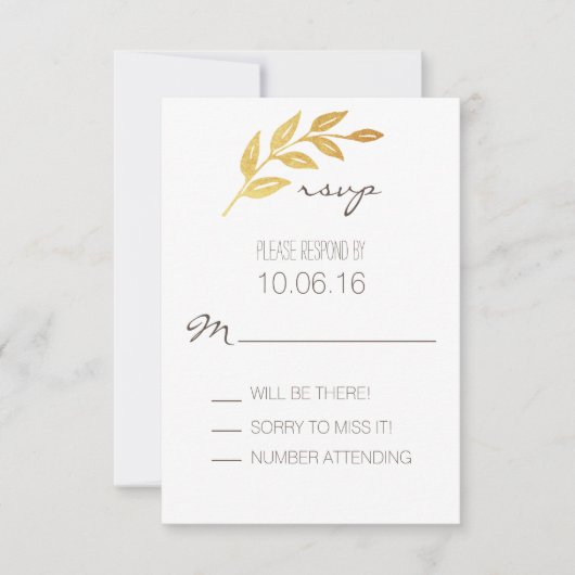 Laurel Leaf Gold Leaf RSVP-kaart RSVP Kaartje (Voorkant)