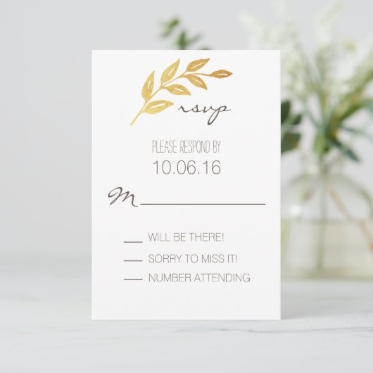 Laurel Leaf Gold Leaf RSVP-kaart RSVP Kaartje (Staand voorkant)