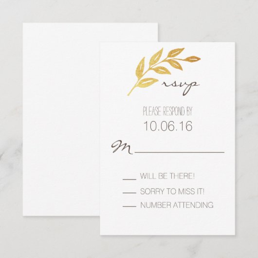 Laurel Leaf Gold Leaf RSVP-kaart RSVP Kaartje (Voorkant / Achterkant)