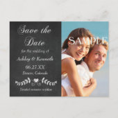 Laurel Leaf Heart Chalkboard Save the Date Briefkaart (Voorkant)