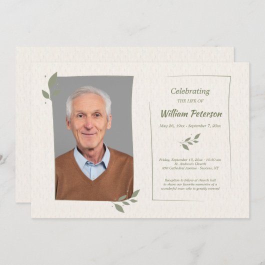 Laurel Leaf Lijst Celebration of Life Kaart (Voorkant / Achterkant)