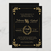 Laurel Leaf Modern Typography Black Gold Wedding Kaart (Voorkant / Achterkant)