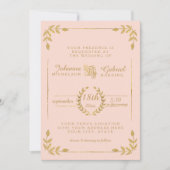 Laurel Leaf Modern Typography Blush Gold Wedding Kaart (Voorkant)