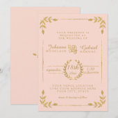 Laurel Leaf Modern Typography Blush Gold Wedding Kaart (Voorkant / Achterkant)