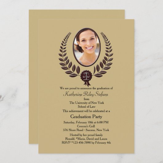 Laurel Leaf Photo Afstuderen Invitation Kaart (Voorkant / Achterkant)