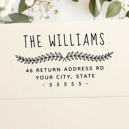 Laurel leaf whimsical name return address  zelfinktende stempel