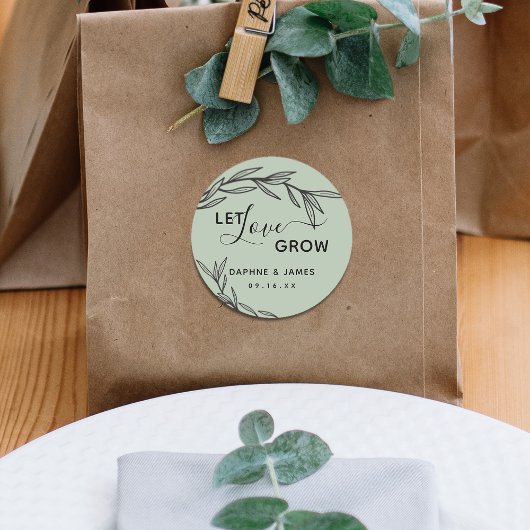 Laurel Leaves Let Love Grow Wedding Ronde Sticker