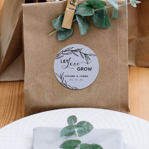 Laurel Leaves Let Love Grow Wedding Ronde Sticker