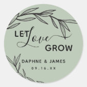 Laurel Leaves Let Love Grow Wedding Ronde Sticker (Voorkant)